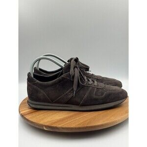 PRADA Sneakers Luxury Shoes 4E2721 Black Suede Nylon Red Stripe Men's Size 8